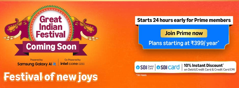 Amazon Great Indian Festival 2025 Coming Soon | SBI 10% Discount + Prime Early Access