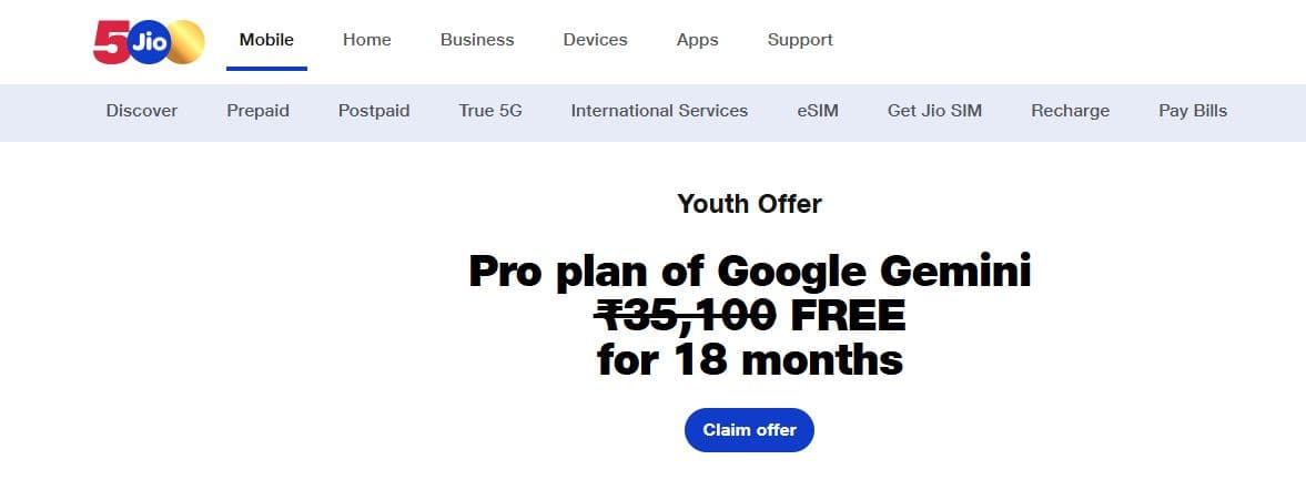 Jio Partners with Google to Offer Free Gemini Pro for 18 Months — Eligibility, Link & Full Details