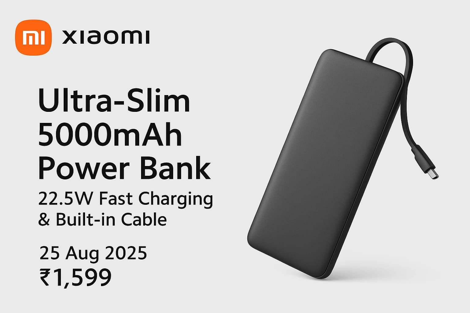 Xiaomi launches ultra-slim 5000mAh power bank with 22.5W fast charging & built-in cable